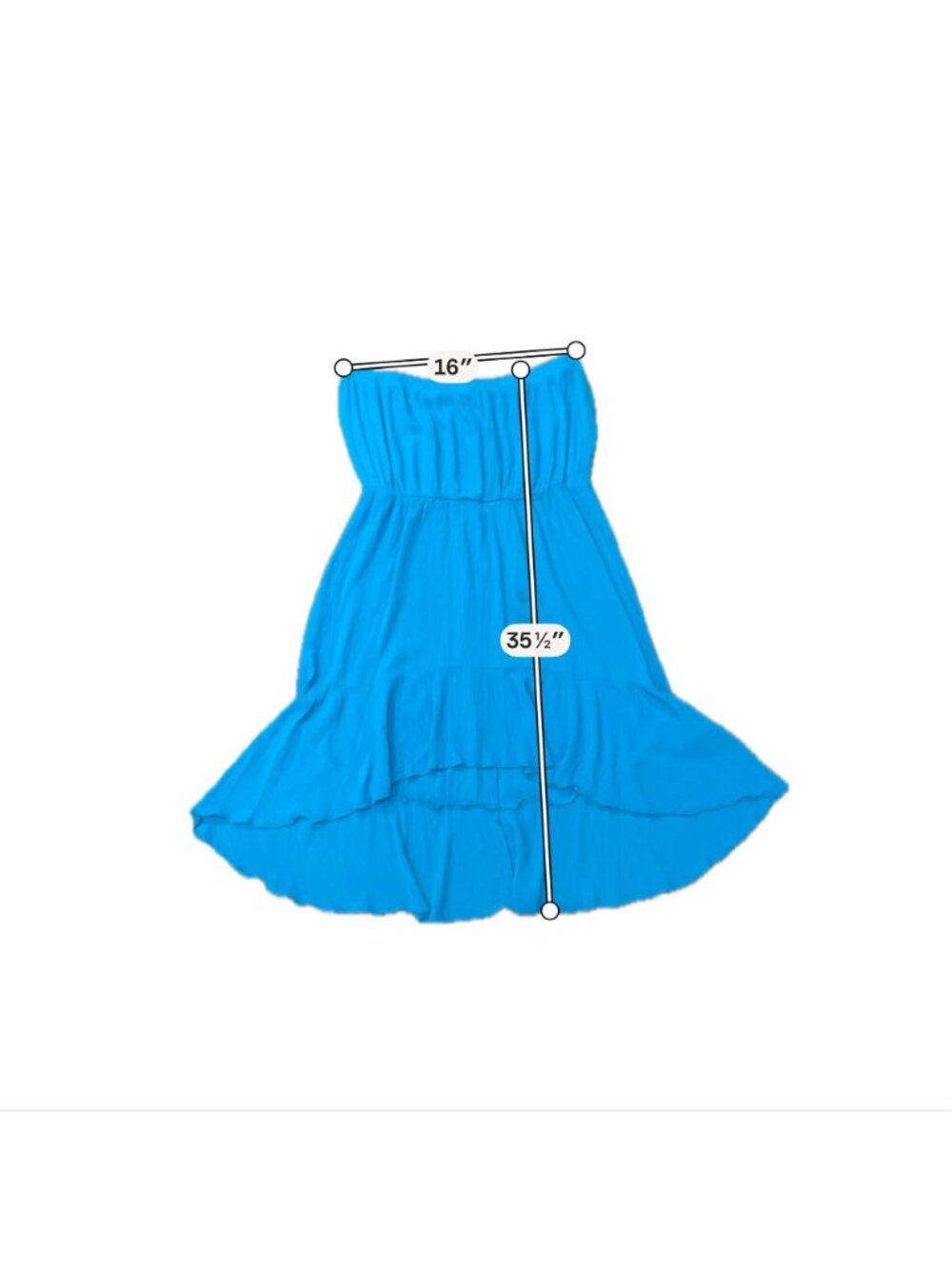 Coco Bianco XL Blue Hi Low Ruffle Hem Strapless Tube Top Blouse Boho Whimsical - Picture 9 of 10